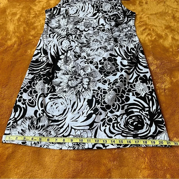 KARIN STEVENS Women Dress 12 Floral Black White Slip Preppy Sheath Cotton Modest - Picture 15 of 17